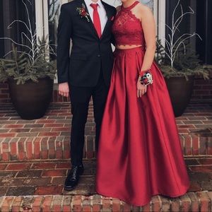 red two piece prom dress
